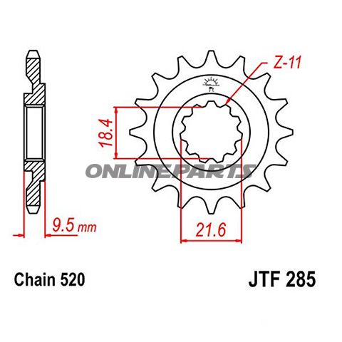 Ritzel 14Z dele 428 groft tandet 5 indre diameter 17/20