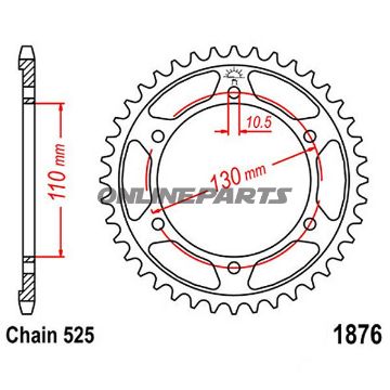 Bag tandhjul 46Tooth Pitch 525Inner Diameter 110 Bolt Spacing 130