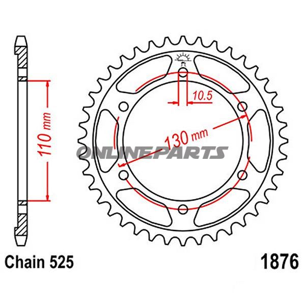 Bag tandhjul 46Tooth Pitch 525Inner Diameter 110 Bolt Spacing 130