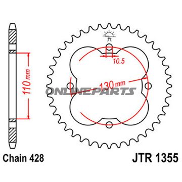 Tandhjul 44Z tænder 428 indvendig diameter 054 hulmønster 070 til Honda TRX 90 X