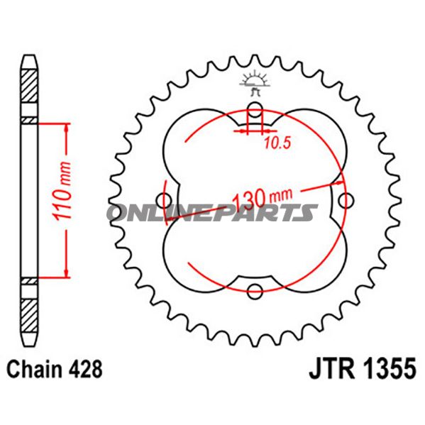 Tandhjul 44Z tænder 428 indvendig diameter 054 hulmønster 070 til Honda TRX 90 X