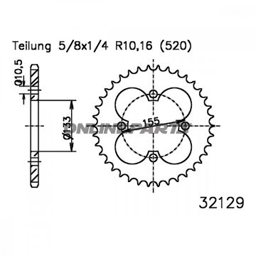 Bag tandhjul 38 Tooth Pitch 520Inner Diameter 133 Bolt Spacing 155