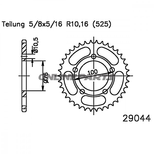 Tandhjul 39Z tænder 525 sort Indre diameter 076 hulmønster 100