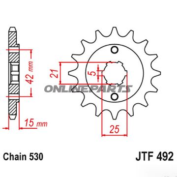 Ritzel 15Z dele 530 groft tandet 5 indvendig diameter 21/25