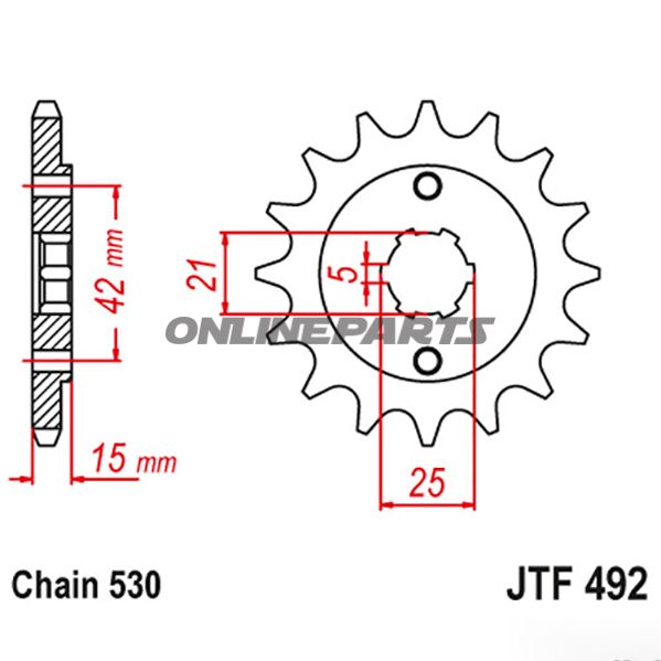 Ritzel 14Z dele 530 groft tandet 5 indvendig diameter 21/25