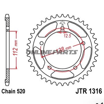 Bag tandhjul 38 Tooth Pitch 520Inner Diameter 112 Bolt Spacing 138