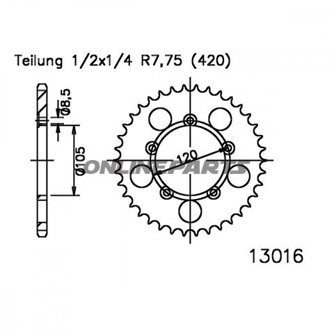 Tandhjul 41Z tænder 530 Indre diameter 074 Hulmønster 110