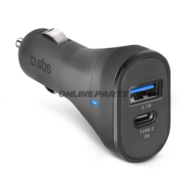 USB-KFZ-Ladeadapter SBS USB-C 2.1A   +  USB-C 3A