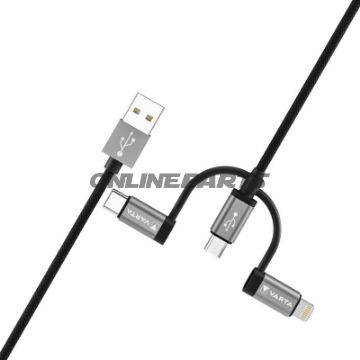 Ladekabel 3-in-1 2 Meter Varta USB A - C/Micro/Lightning
