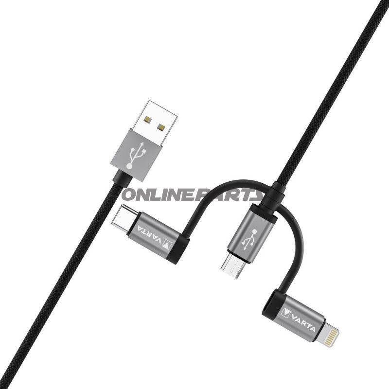 Ladekabel 3-in-1 2 Meter Varta USB A - C/Micro/Lightning