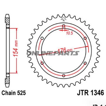 Tandhjul 44Z tænder 525 Indre diameter 154 Hulmønster 176 til Honda CB 1000 RA