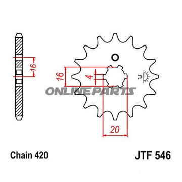 Tandhjul 16 tænder, dele 420 groft tandet 4 indvendig diameter 16/20 til Kawasaki KX 85 A