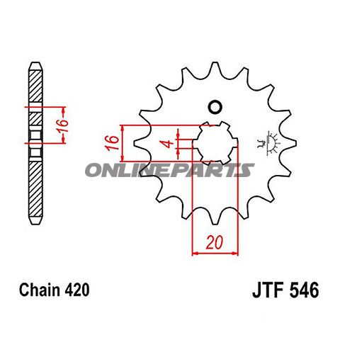 Tandhjul 16 tænder, dele 420 groft tandet 4 indvendig diameter 16/20 til Kawasaki KX 85 A