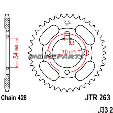 Tandhjul 36Z tænder 428 indvendig diameter 054 hulmønster 070 til FKM FK12 125 MS i.e.