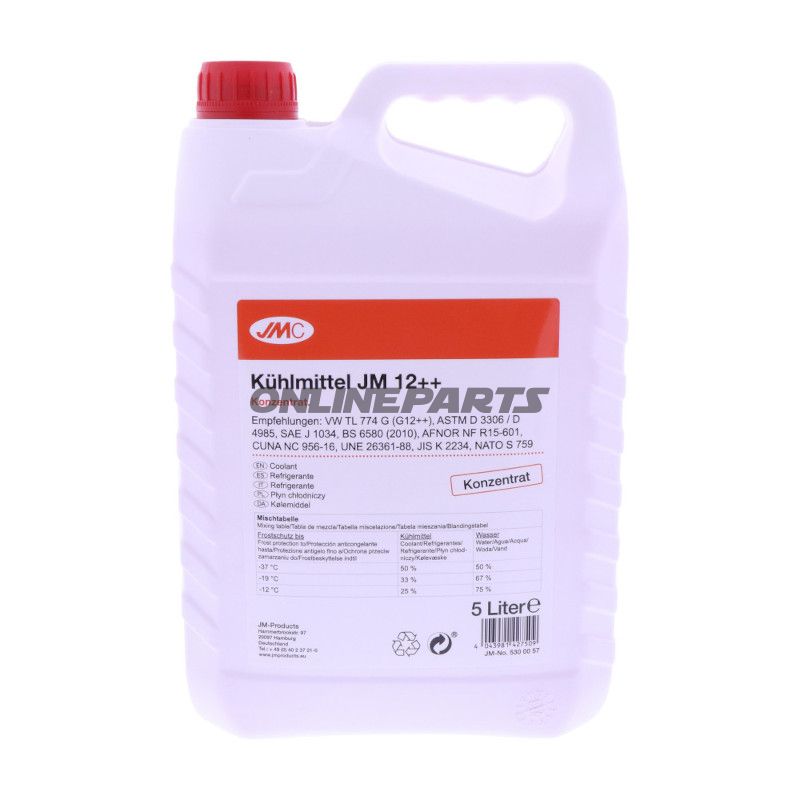 KØLEVÆSKE JM 12++ 5L JMC MED FROSTBESKYTTELSE RØD