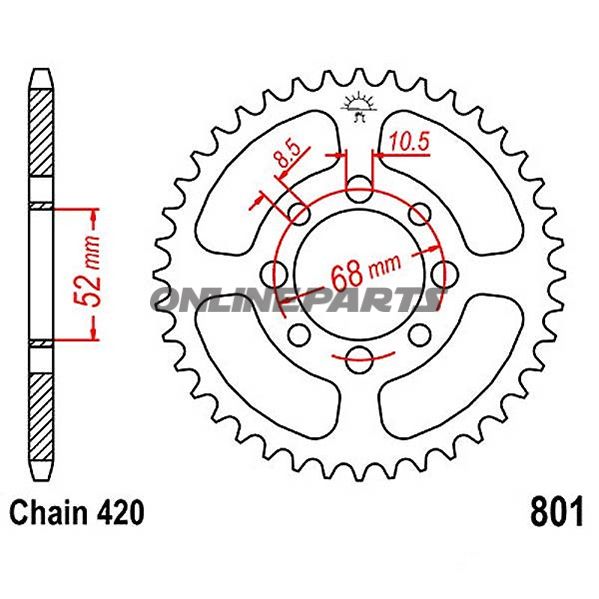Kædehjul 32Z deling 420 indvendig diameter 052 boltcirkel 068 bl.a. Suzuki DR-Z 110