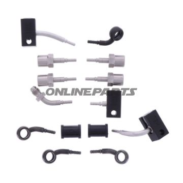 FLETTET STÅL BREMSESLANGE KIT FITTINGS SORT SEKSDELT