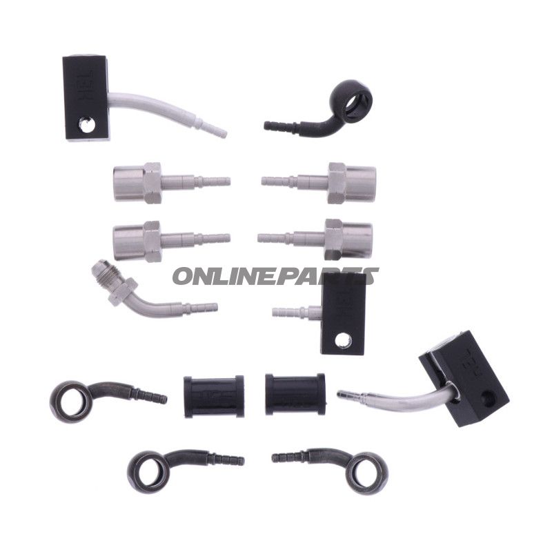 FLETTET STÅL BREMSESLANGE KIT FITTINGS SORT SEKSDELT