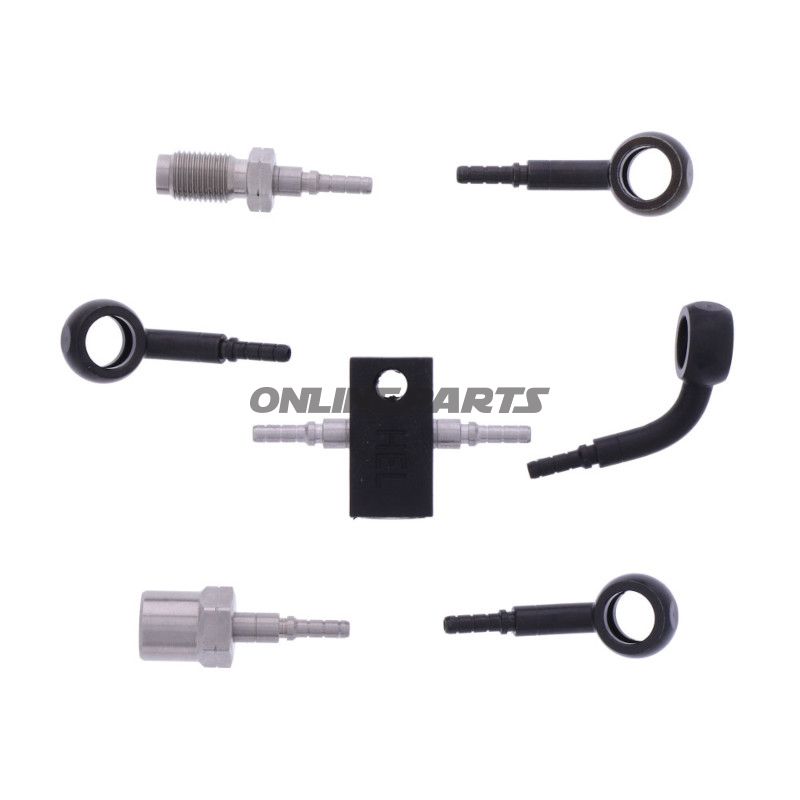 FLETTET STÅL BREMSESLANGE KIT FITTINGS SORT 4 DELE