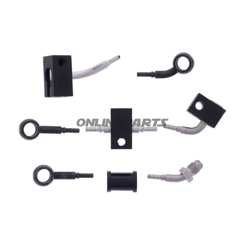 FLETTET STÅL BREMSESLANGE KIT FITTINGS SORT 4 DELE