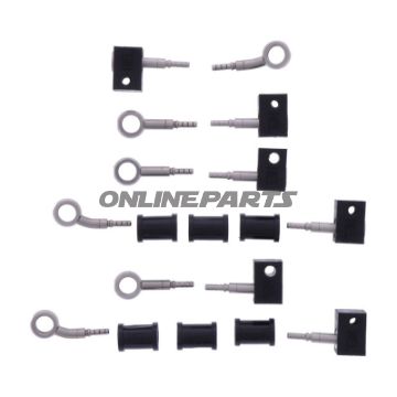 FLETTET STÅL BREMSESLANGE KIT FITTINGS SØLV SEKSDELT