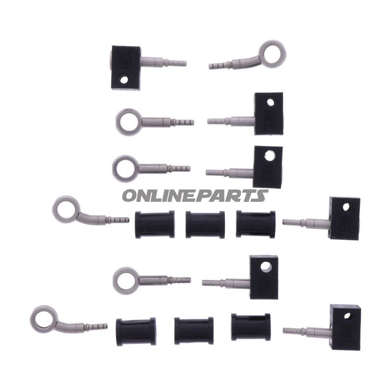 FLETTET STÅL BREMSESLANGE KIT FITTINGS SØLV SEKSDELT