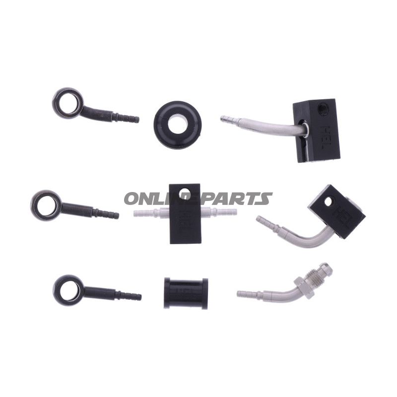 FLETTET STÅL BREMSESLANGE KIT FITTINGS SORT 4 DELE