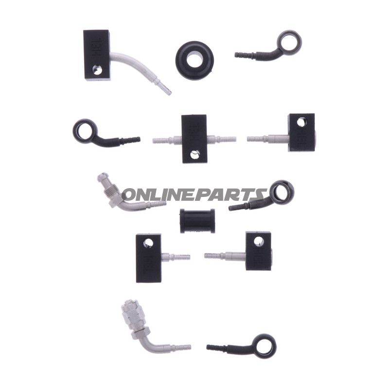 FLETTET STÅL BREMSESLANGE KIT FITTINGS SORT SEKSDELT
