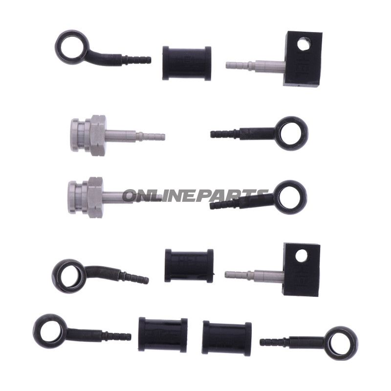 FLETTET STÅL BREMSESLANGE KIT FITTINGS SORT 5 DELE