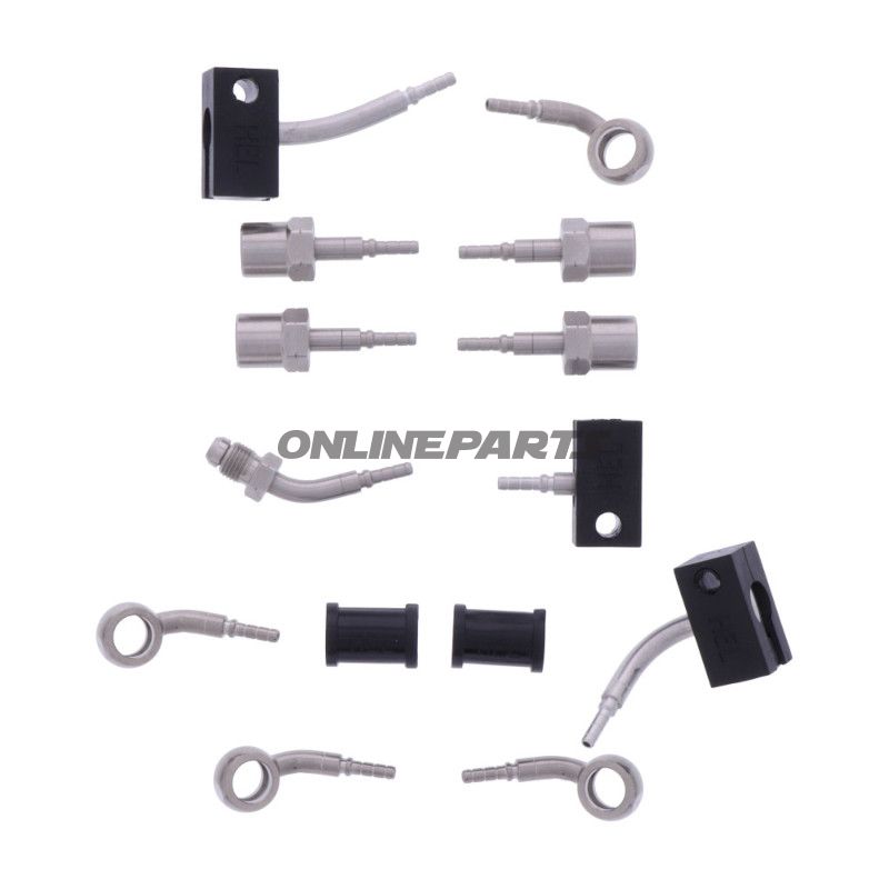 FLETTET STÅL BREMSESLANGE KIT FITTINGS SØLV SEKSDELT