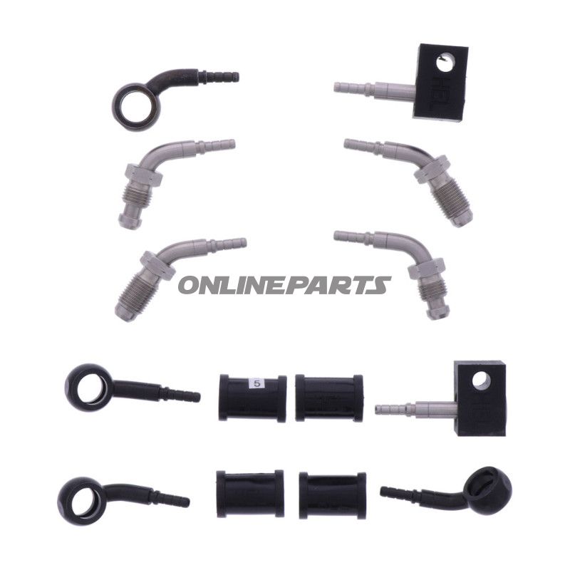 FLETTET STÅL BREMSESLANGE KIT FITTINGS SORT 5 DELE