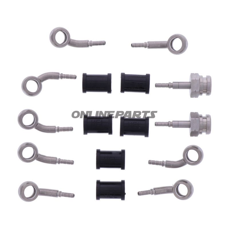 FLETTET STÅL BREMSESLANGE KIT FITTINGS SØLV 5 DELE