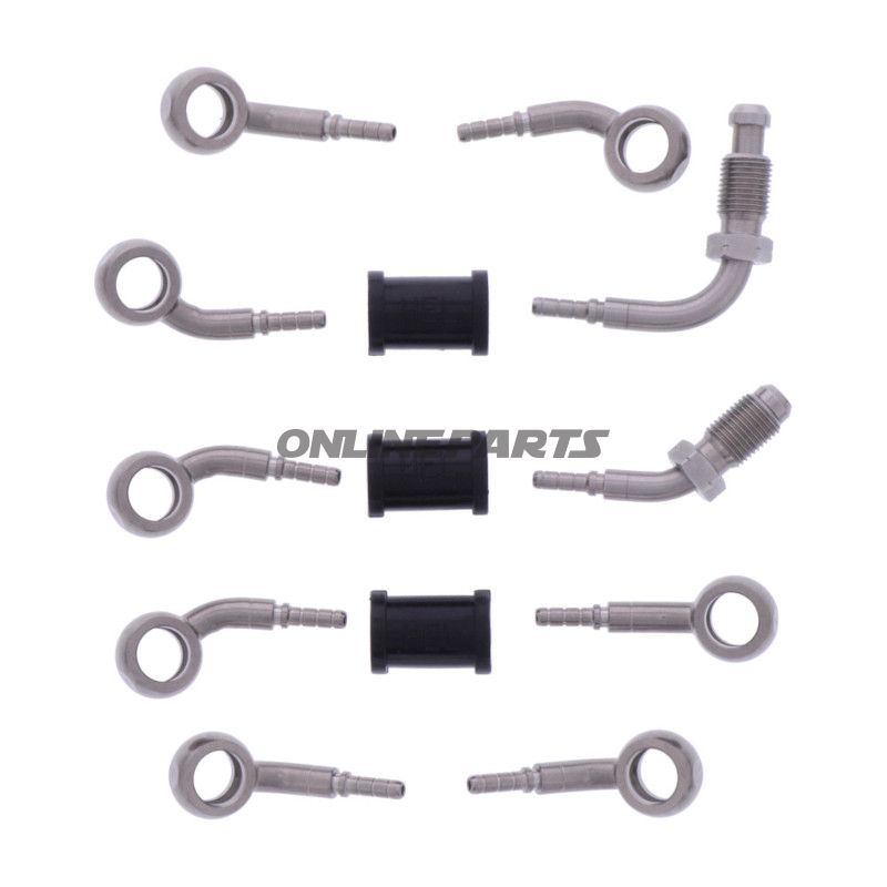 FLETTET STÅL BREMSESLANGE KIT FITTINGS SØLV 5 DELE
