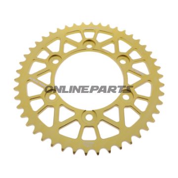 BAGESTE TANDHJUL ALUMINIUM 46 TANDHØJDE 525 GULD JT INDVENDIG DIAMETER 110 BOLTAFSTAND 130