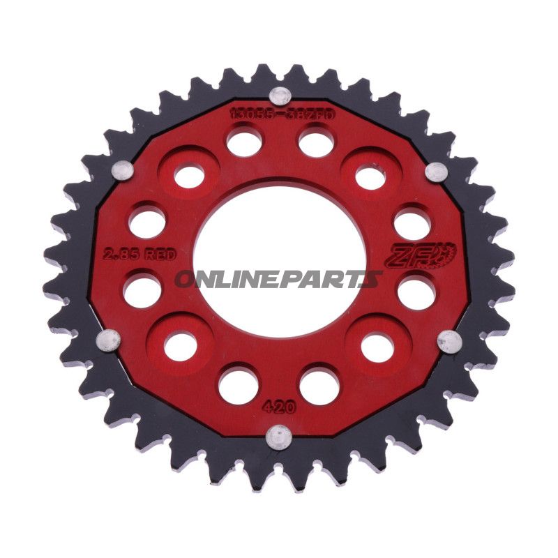 BAGHJUL DOBBELT 38 TANDHØJDE 420 RØD ZF INDVENDIG DIAMETER 058 BOLTAFSTAND 090