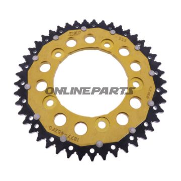BAGESTE TANDHJUL DOBBELT 45 TANDHØJDE 525 GULD ZF INDVENDIG DIAMETER 112 BOLT AFSTAND 138