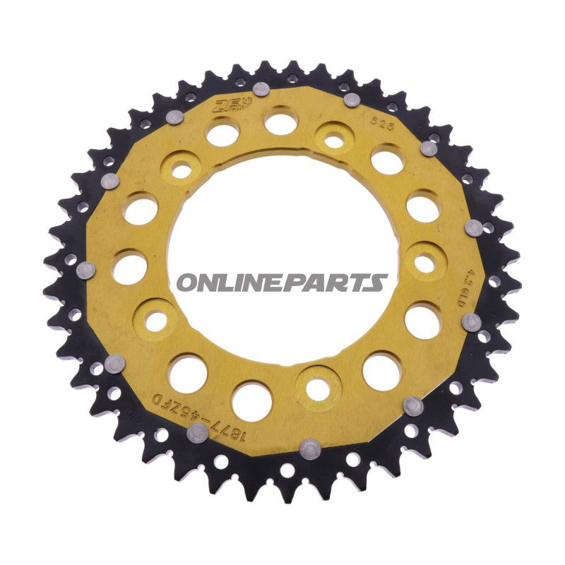 BAGESTE TANDHJUL DOBBELT 45 TANDHØJDE 525 GULD ZF INDVENDIG DIAMETER 112 BOLT AFSTAND 138