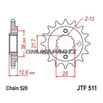 FORHJUL 16 TANDAFSTAND 520 GUMMIDÆMPER SMAL SPLINE INDVENDIG DIAMETER 21,7/25