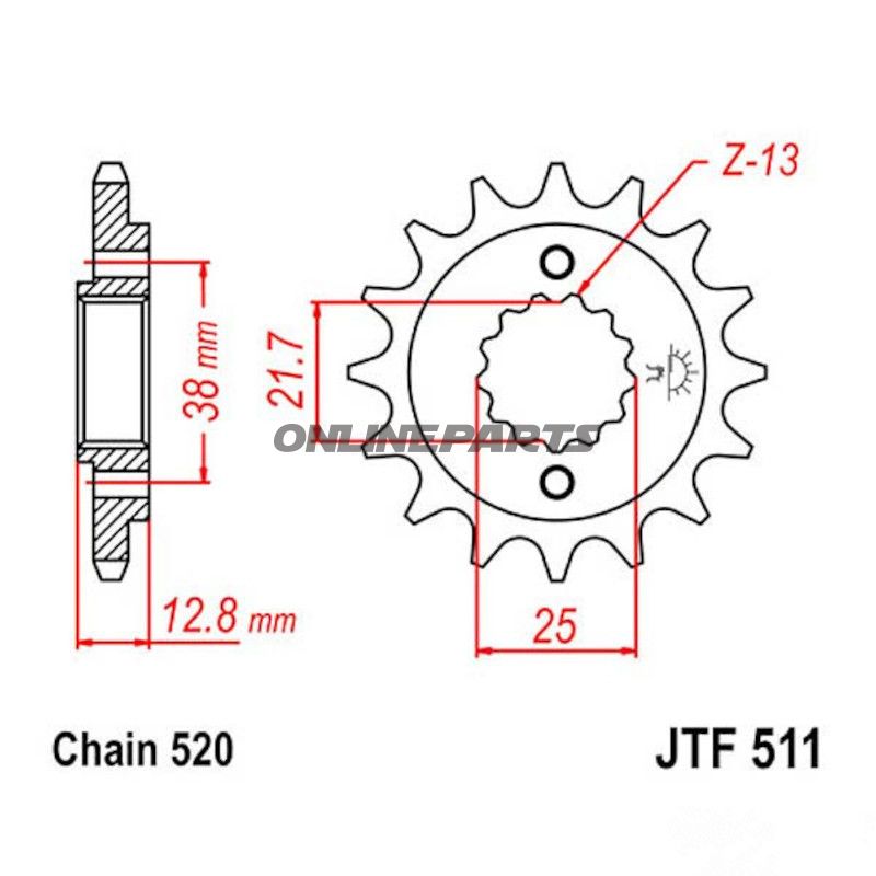 FORHJUL 16 TANDAFSTAND 520 GUMMIDÆMPER SMAL SPLINE INDVENDIG DIAMETER 21,7/25