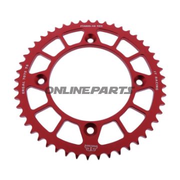 BAGESTE TANDHJUL ALUMINIUM 49 TANDAFSTAND 428 RØD JT INDVENDIG DIAMETER 110 BOLTAFSTAND 132