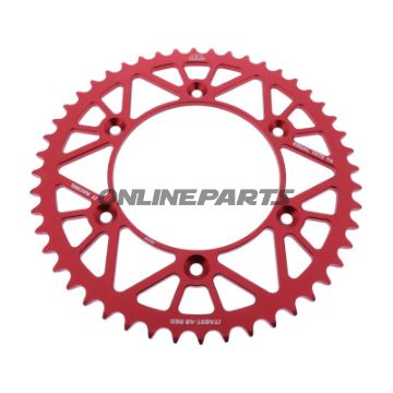 BAGESTE TANDHJUL ALUMINIUM 48 TANDAFSTAND 520 RØD JT INDVENDIG DIAMETER 125 BOLTAFSTAND 150