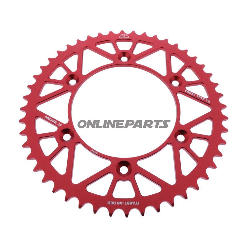 BAGESTE TANDHJUL ALUMINIUM 48 TANDAFSTAND 520 RØD JT INDVENDIG DIAMETER 125 BOLTAFSTAND 150