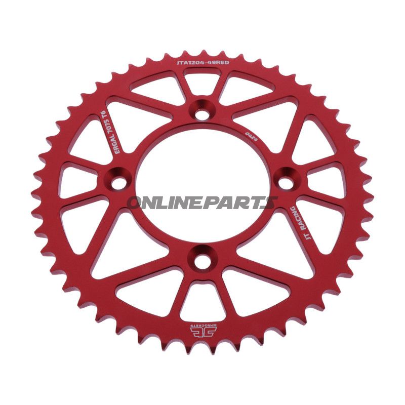 BAGESTE TANDHJUL ALUMINIUM 49 TANDAFSTAND 428 RØD JT INDVENDIG DIAMETER 080 BOLTAFSTAND 100