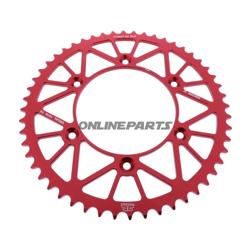 BAGESTE TANDHJUL ALUMINIUM 52 TANDAFSTAND 520 RØD JT INDVENDIG DIAMETER 125 BOLTAFSTAND 150