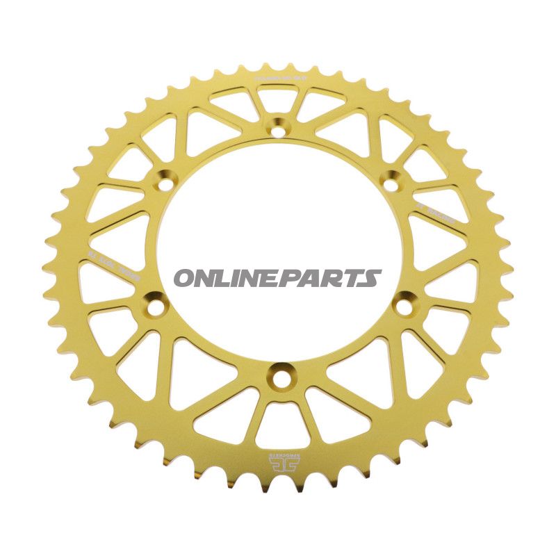 BAGESTE TANDHJUL ALUMINIUM 50 TANDHØJDE 520 GULD JT INDVENDIG DIAMETER 134 BOLT AFSTAND 150