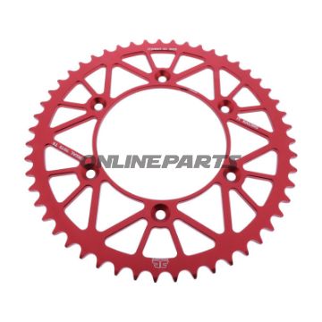 BAGESTE TANDHJUL ALUMINIUM 51 TANDAFSTAND 520 RØD JT INDVENDIG DIAMETER 125 BOLTAFSTAND 150