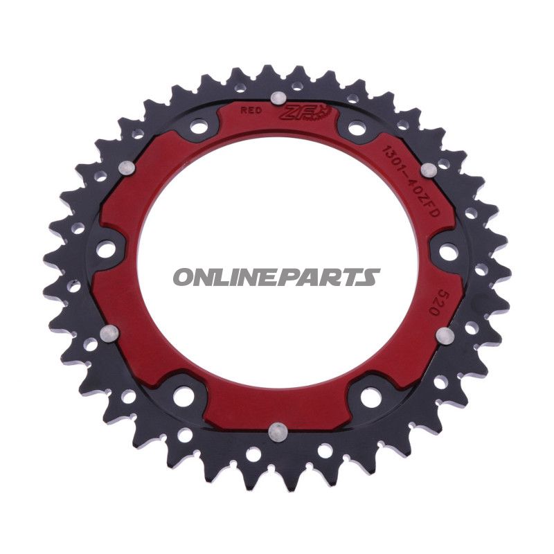 BAGESTE TANDHJUL DOBBELT 40 TANDHØJDE 520 RØD ZF INDVENDIG DIAMETER 125 BOLT AFSTAND 153