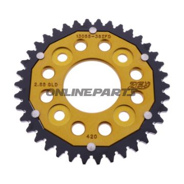 Tandhjul Dobbelt 38T stigning 420 guld ZF indvendig diameter 058 bolt cirkel 090