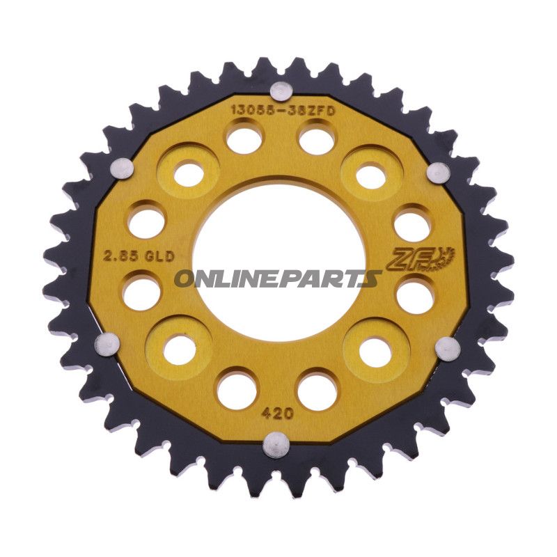 Tandhjul Dobbelt 38T stigning 420 guld ZF indvendig diameter 058 bolt cirkel 090