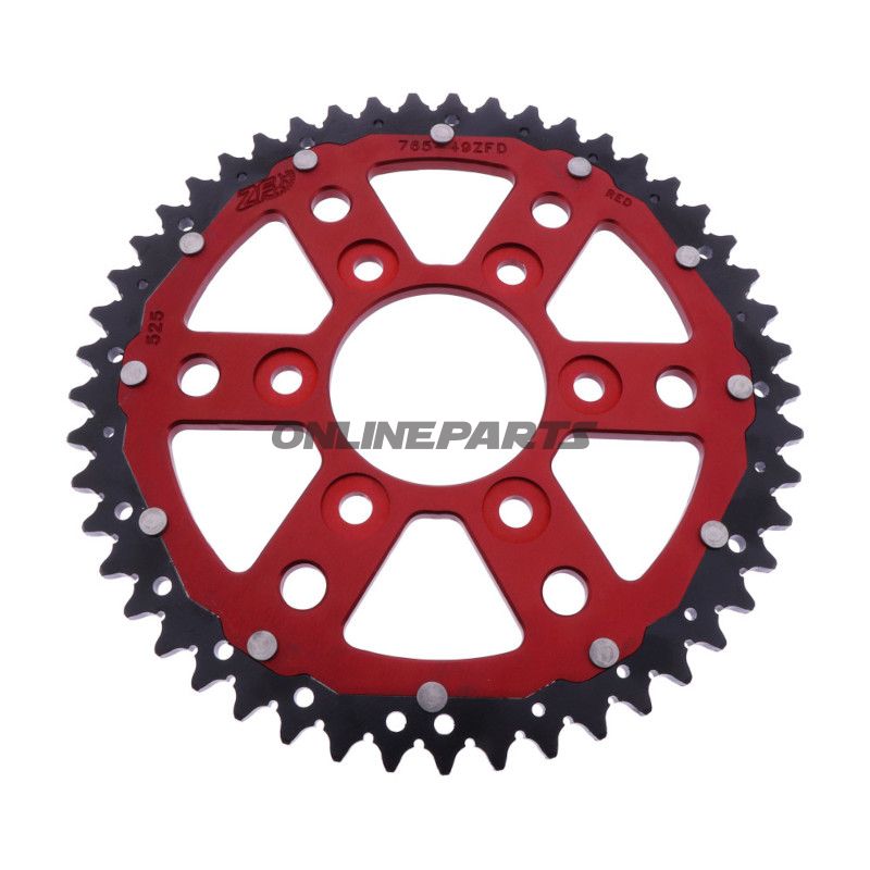 BAGHJUL DOBBELT 49 TANDHØJDE 525 RØD ZF INDVENDIG DIAMETER 073 BOLTAFSTAND 103